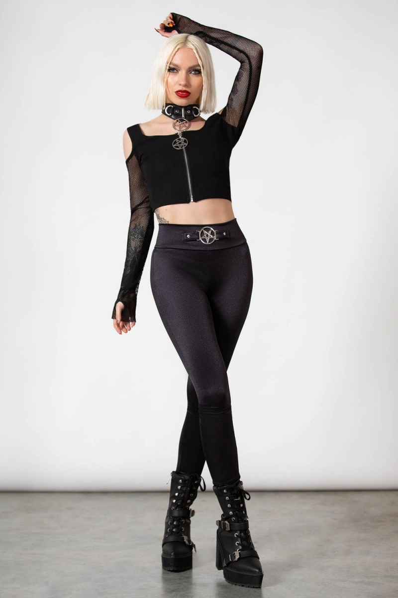 Killstar Skeptica Cold Shoulder Top Černé | QWSJRK-837