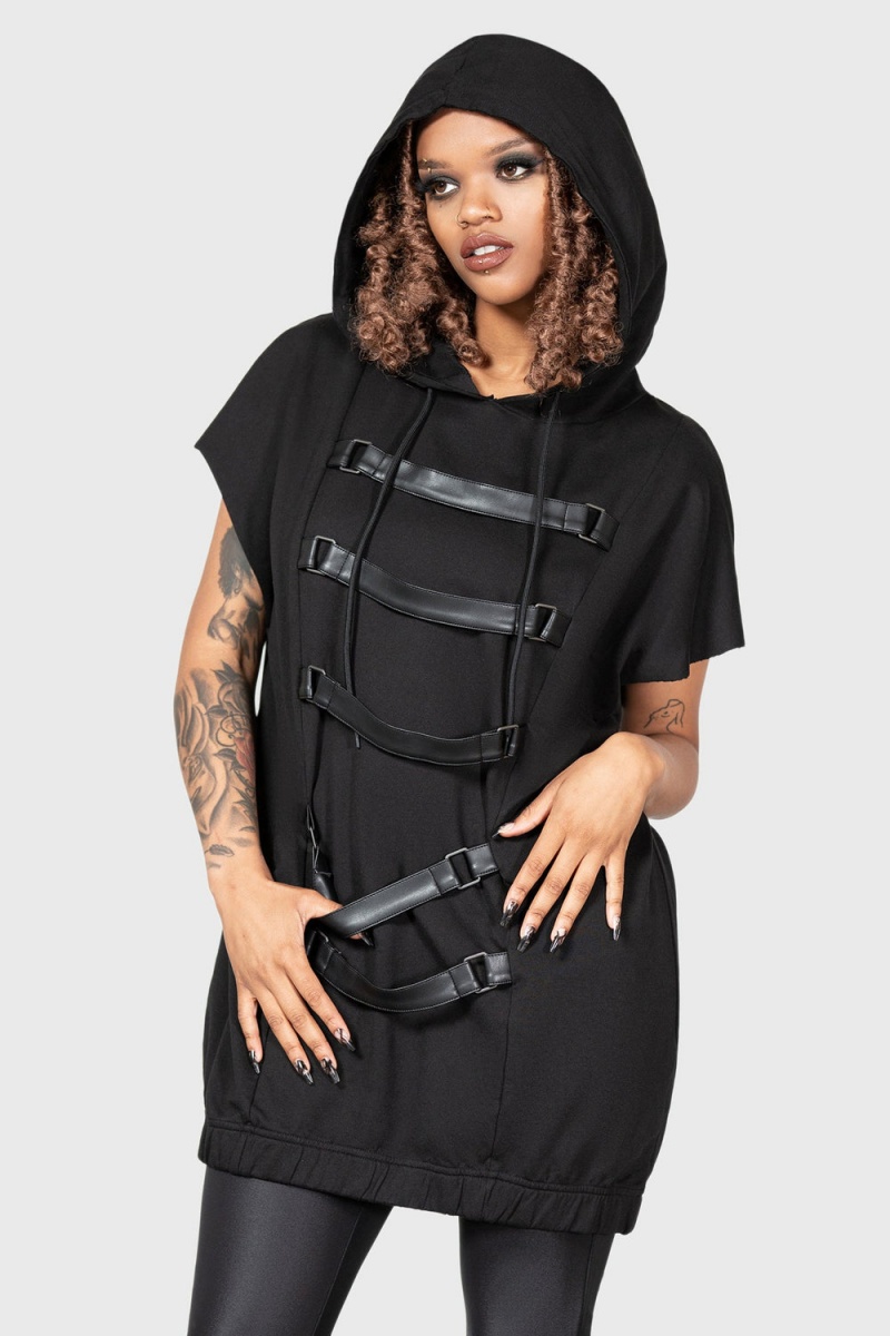 Killstar Skonnad Bez Rukávů Hoodie Černé | JARIOP-327