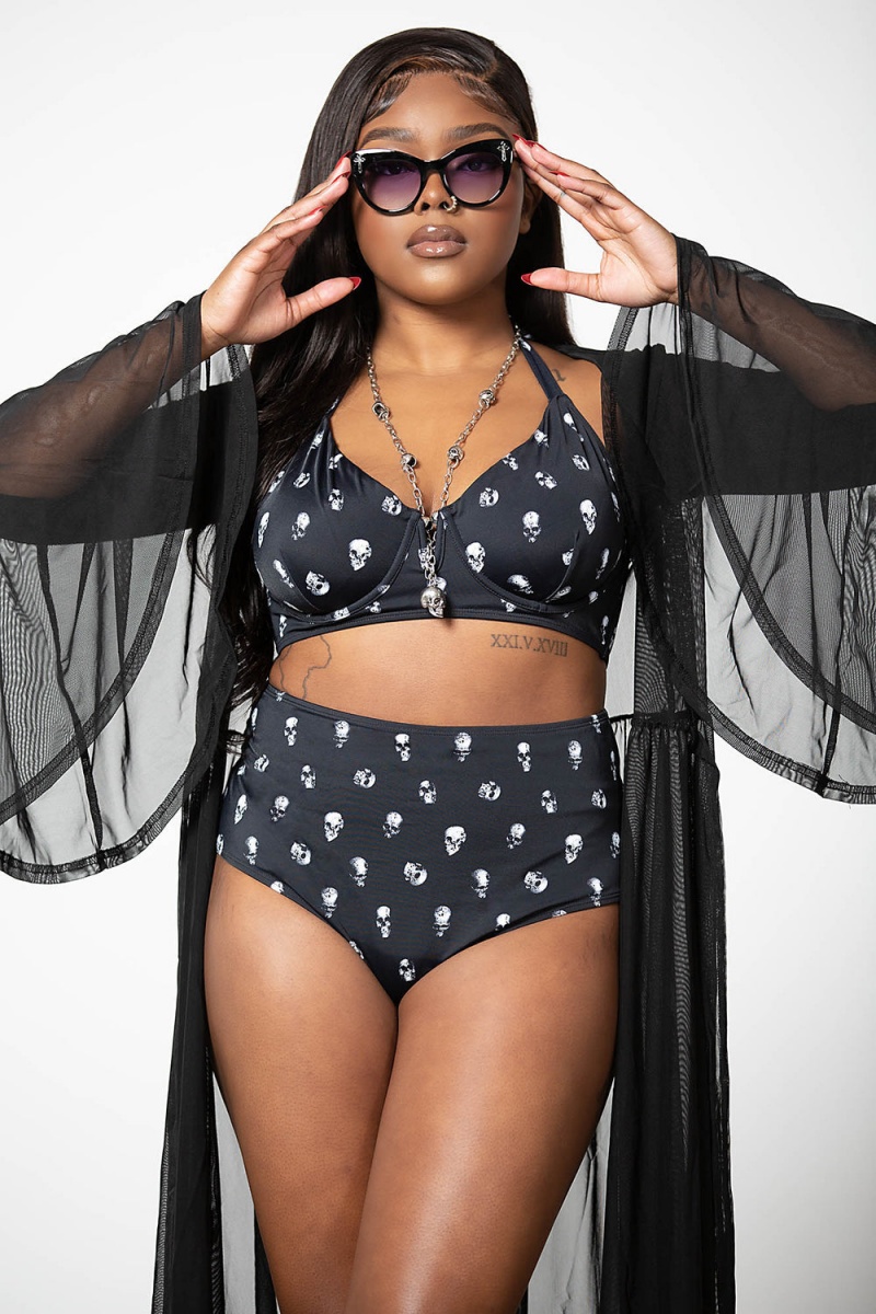 Killstar Skulls 2-Piece Swimsuit Černé | XEFISV-508