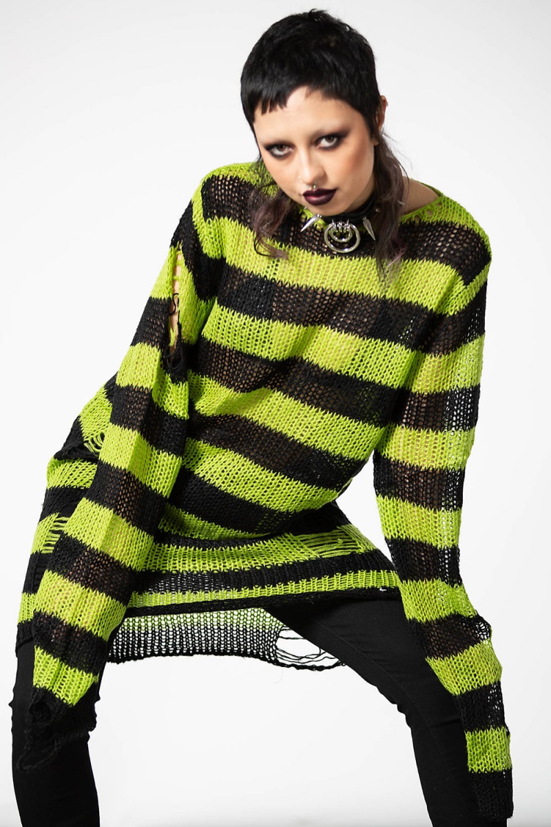Killstar Slimer Distress Knit Svetrové Zelene | BKPMLS-387
