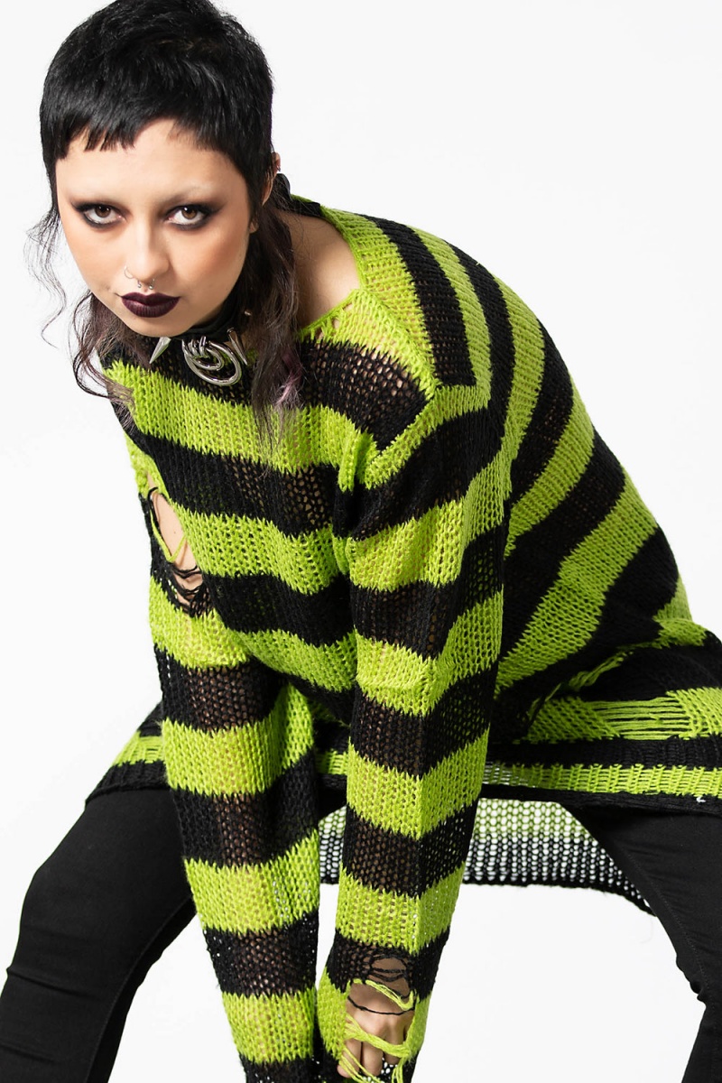 Killstar Slimer Distress Knit Svetrové Zelene | BKPMLS-387