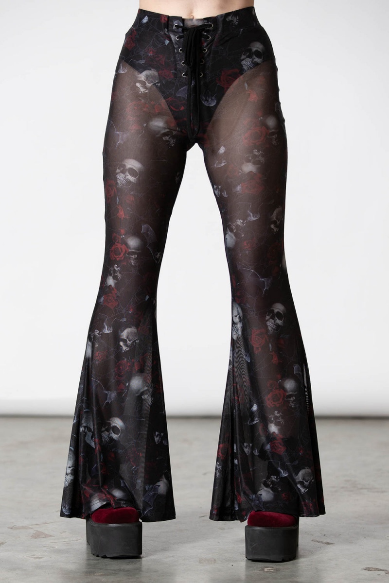 Killstar Spirala Mesh Bell Bottoms Černé | VCYGMA-470