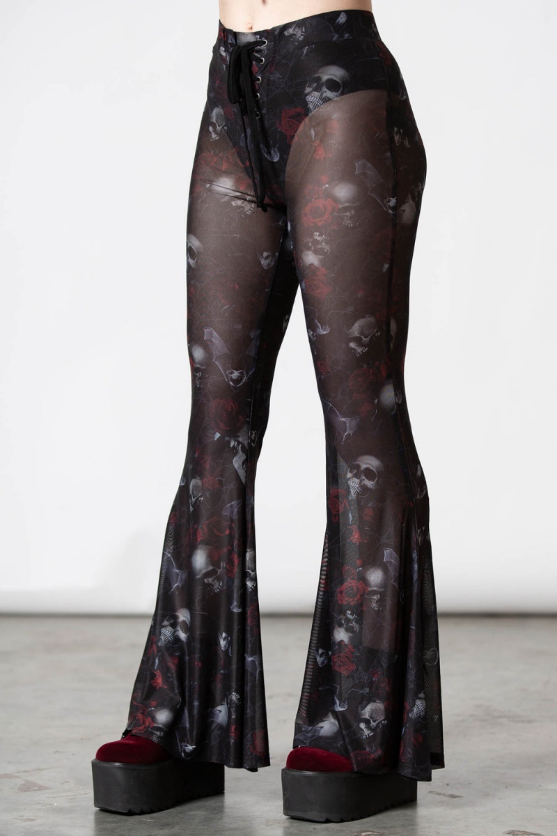 Killstar Spirala Mesh Bell Bottoms Černé | VCYGMA-470