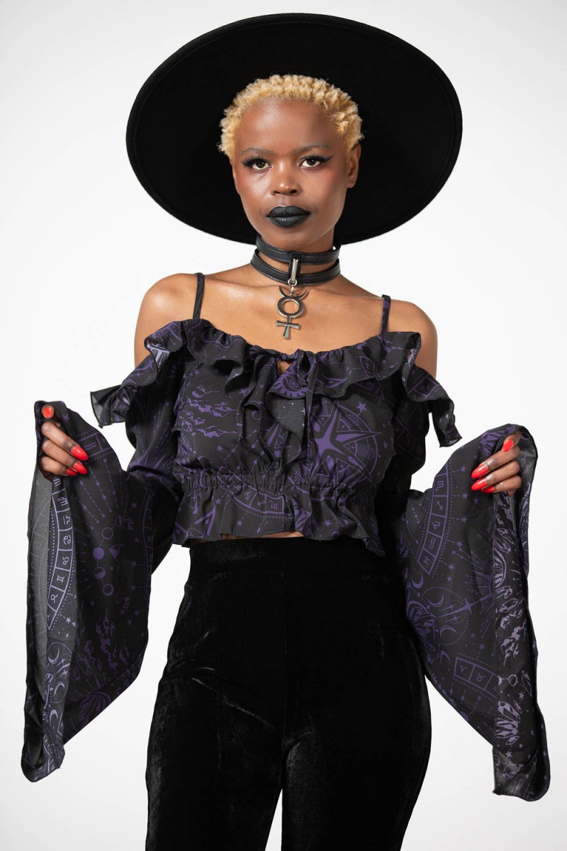 Killstar Spirit Hand Chiffon Top Černé | MHDNLJ-260