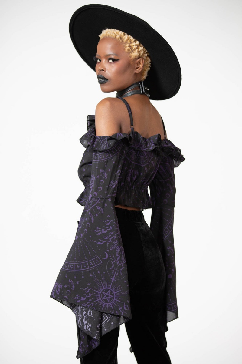Killstar Spirit Hand Chiffon Top Černé | MHDNLJ-260