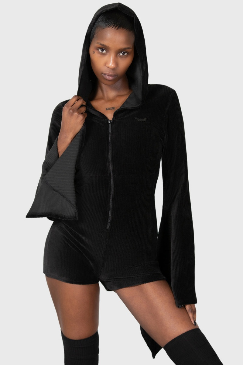 Killstar Spirit Of Slumber S Kapucí Playsuit Černé | ETMQCN-421