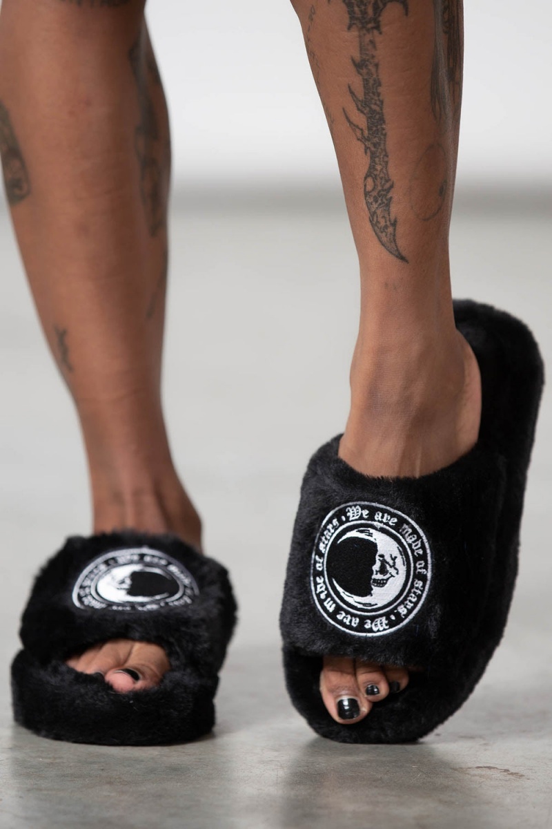 Killstar Starchild Fur Slippers Černé | IDLJCK-546