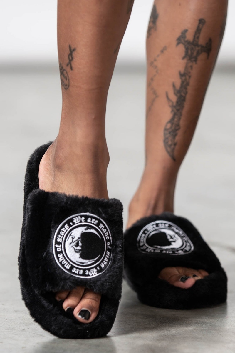 Killstar Starchild Fur Slippers Černé | IDLJCK-546