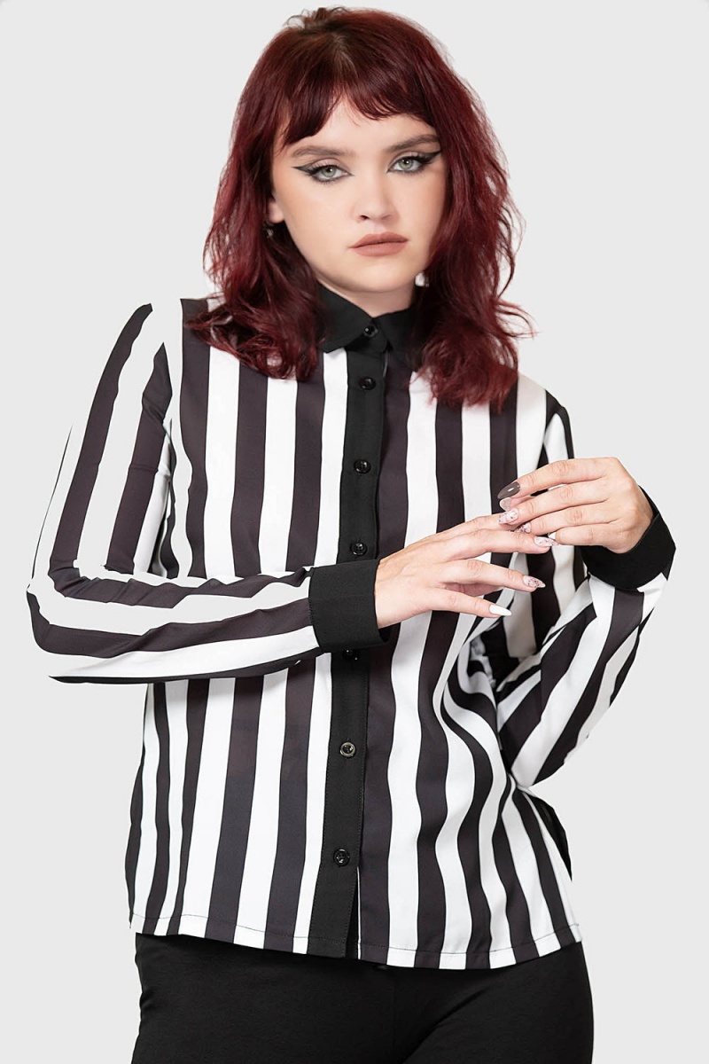 Killstar Stripe Down Shirt Černé Bílé | GWCVSA-923