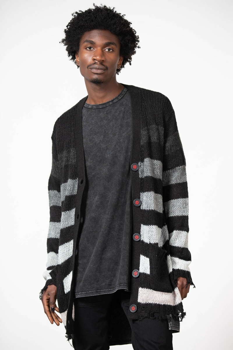 Killstar Stripe Of Evil Cardigan Šedé | NWTZCH-650
