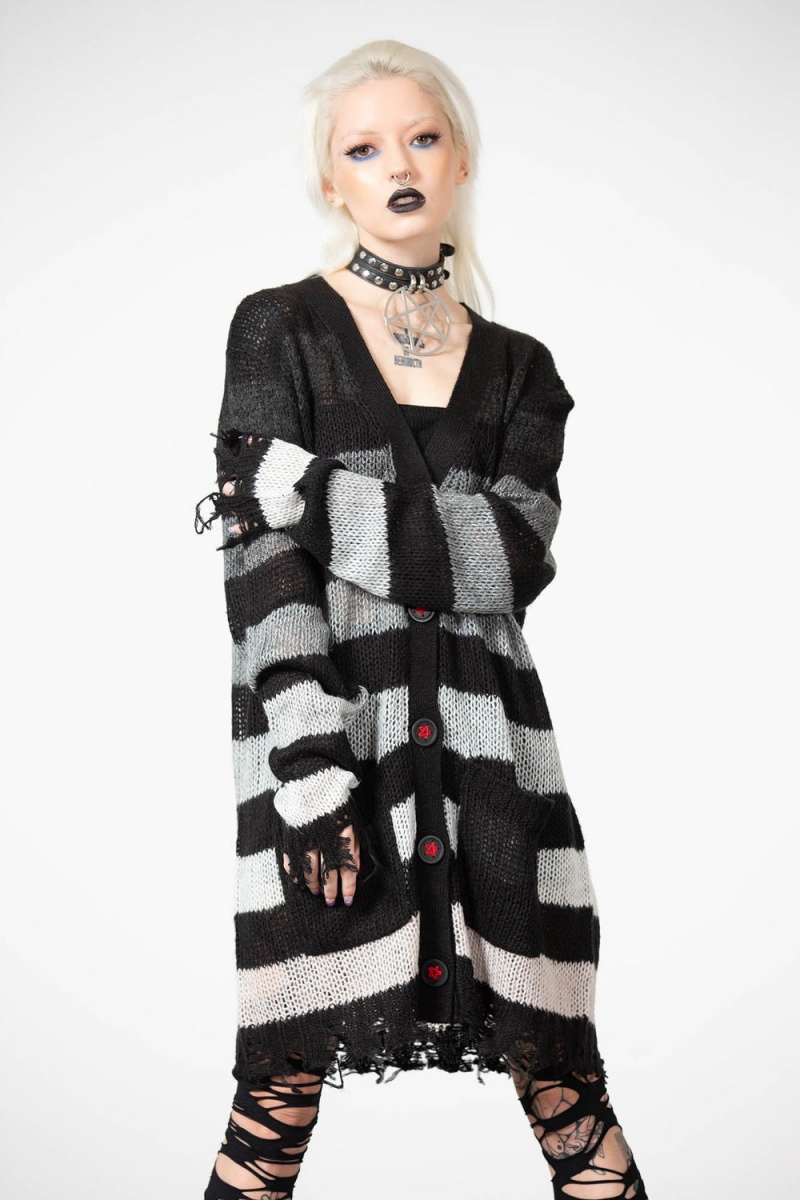 Killstar Stripe Of Evil Cardigan Šedé | NWTZCH-650