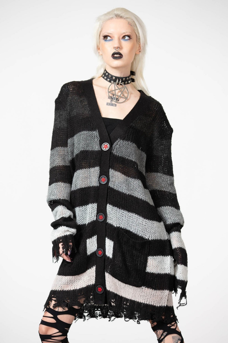 Killstar Stripe Of Evil Cardigan Šedé | NWTZCH-650