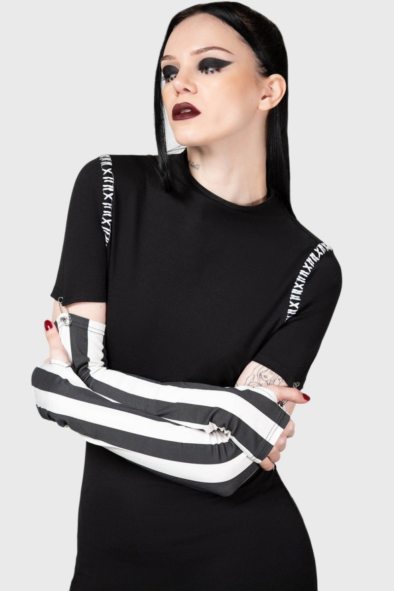 Killstar Stripes & Stitches Šaty Černé | HCZGMD-753