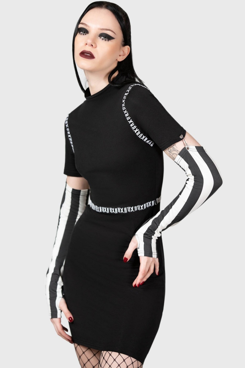 Killstar Stripes & Stitches Šaty Černé | HCZGMD-753