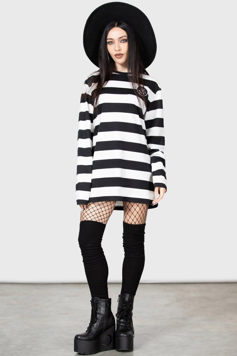 Killstar Sub-Urban Gothic Long Sleeve Top Černé Bílé | WZYPSU-390