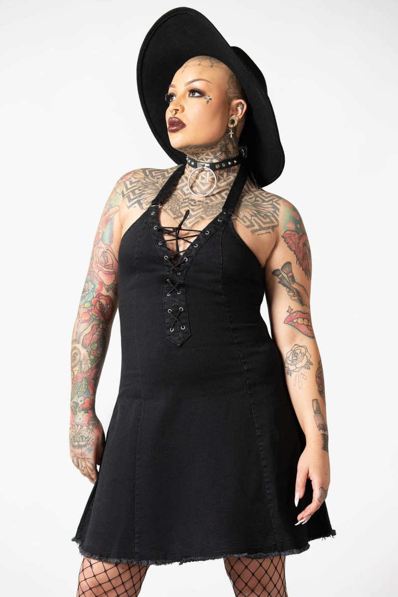 Killstar Subzero Halter Šaty Černé | YZROWK-809