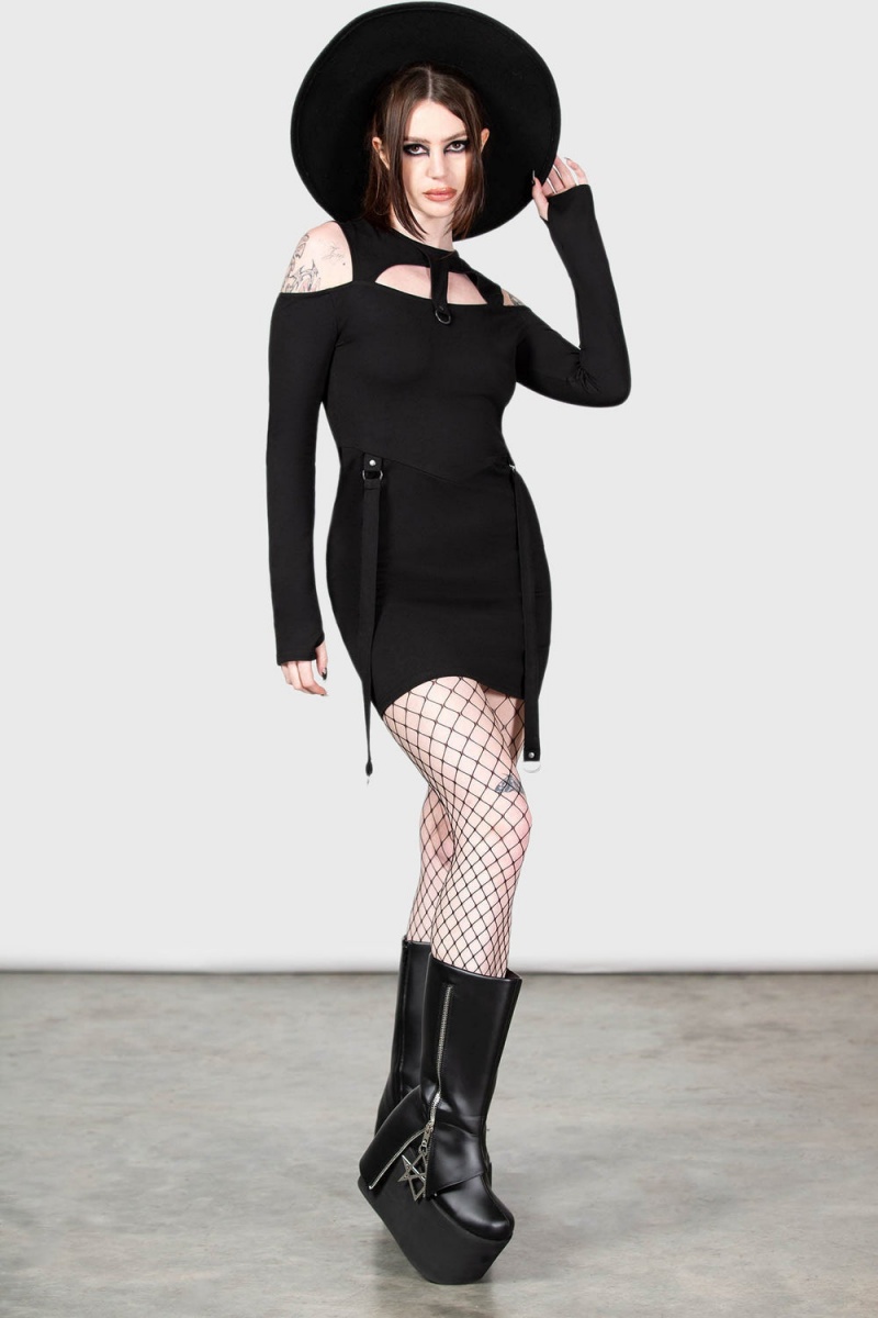 Killstar Sulphur Glow Mini Šaty Černé | IVWLSE-425