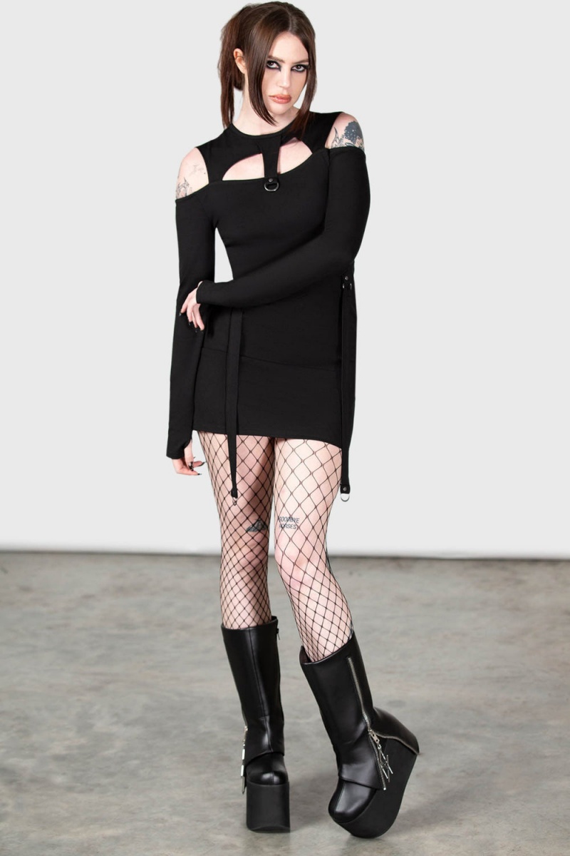 Killstar Sulphur Glow Mini Šaty Černé | IVWLSE-425