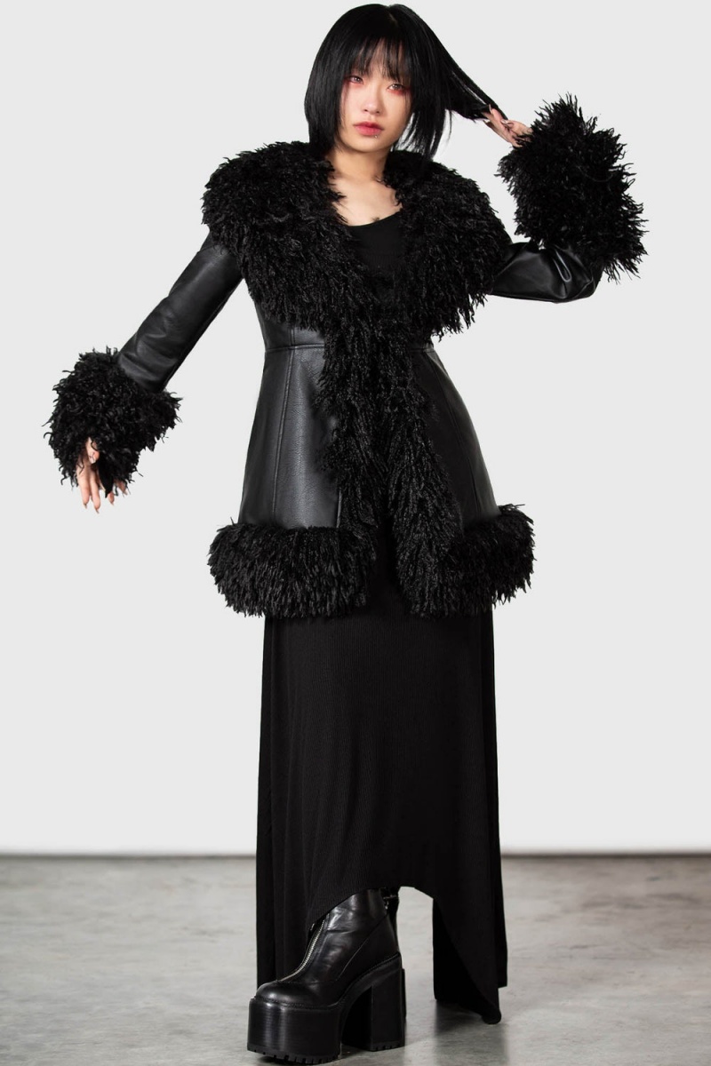 Killstar Talvel Coat Černé | QXJLPZ-901