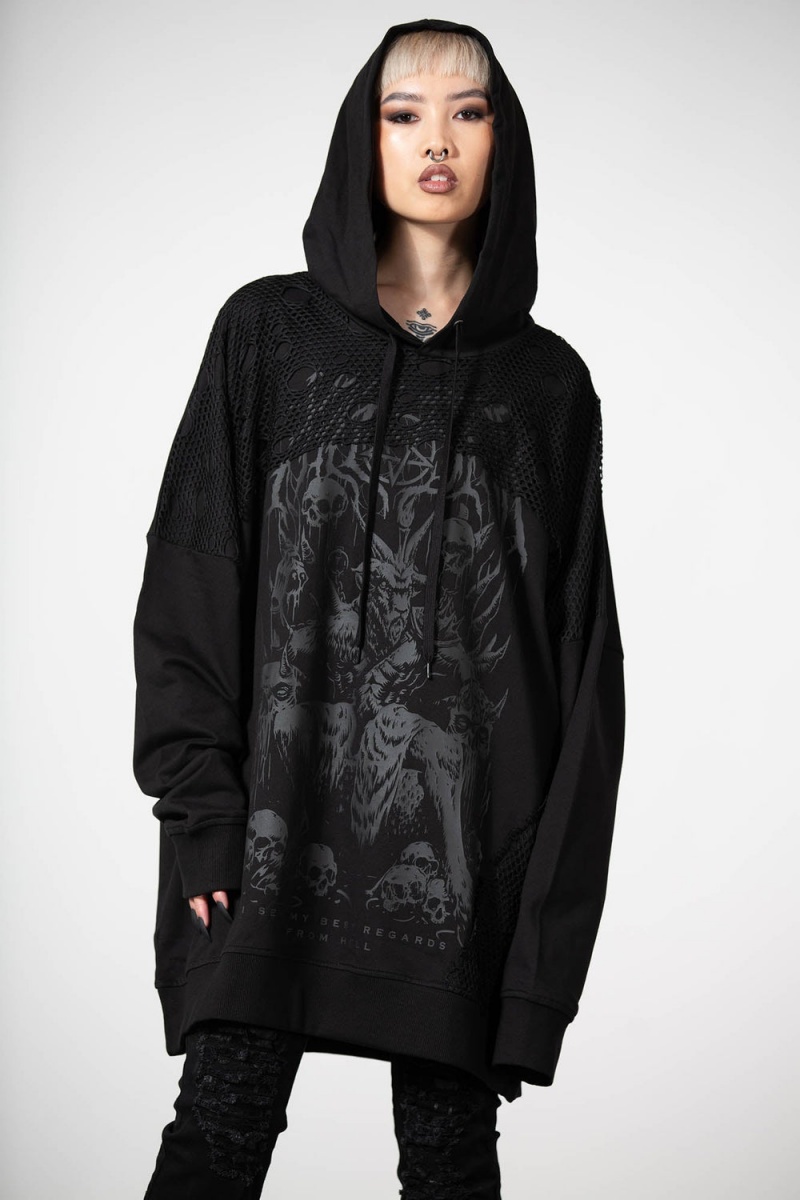 Killstar The Verge Fishnet Hoodie Černé | VUILGM-596