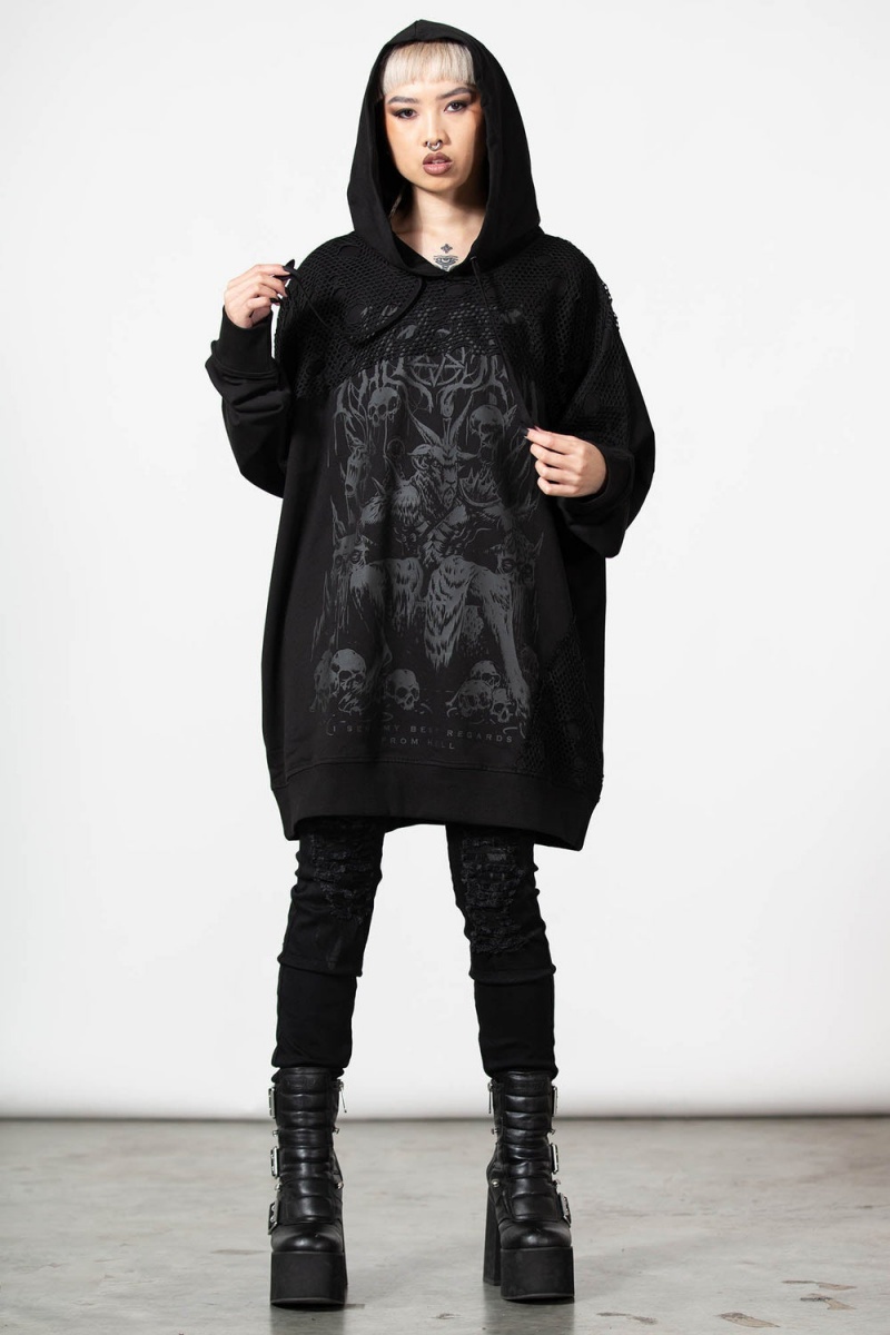 Killstar The Verge Fishnet Hoodie Černé | YCVIOK-097