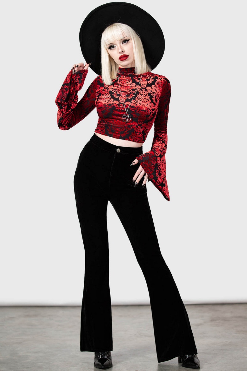 Killstar Thena's Thistle Velvet Bootcut Trousers Černé | YPAJTH-258