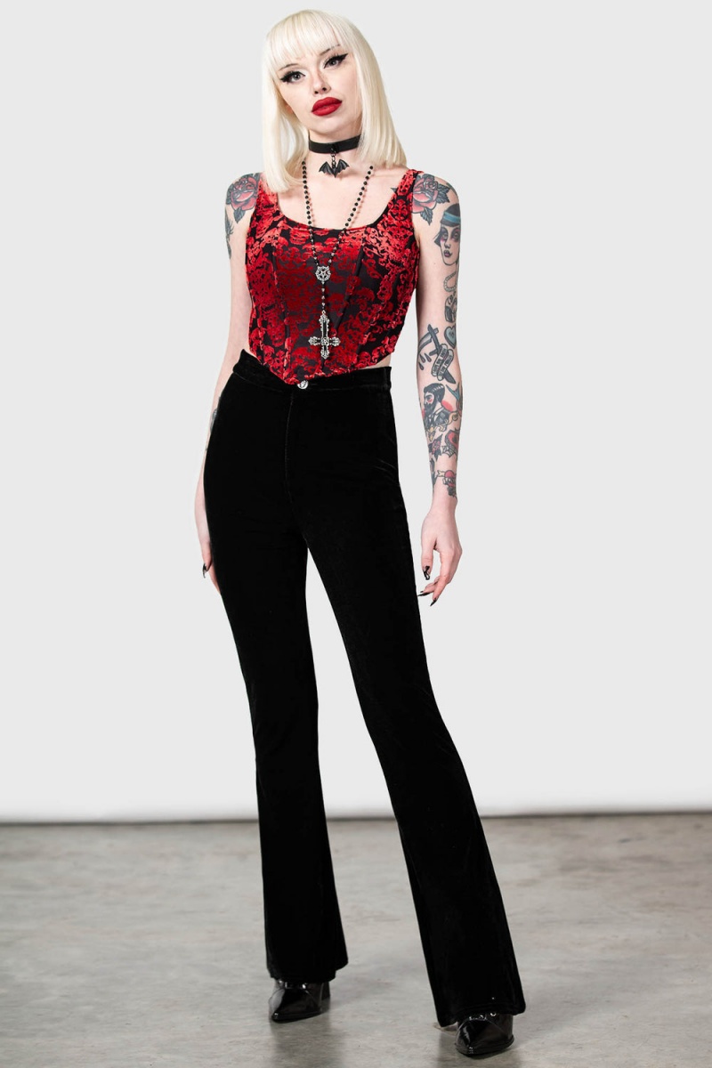 Killstar Thena\'s Thistle Velvet Bootcut Trousers Černé | YPAJTH-258