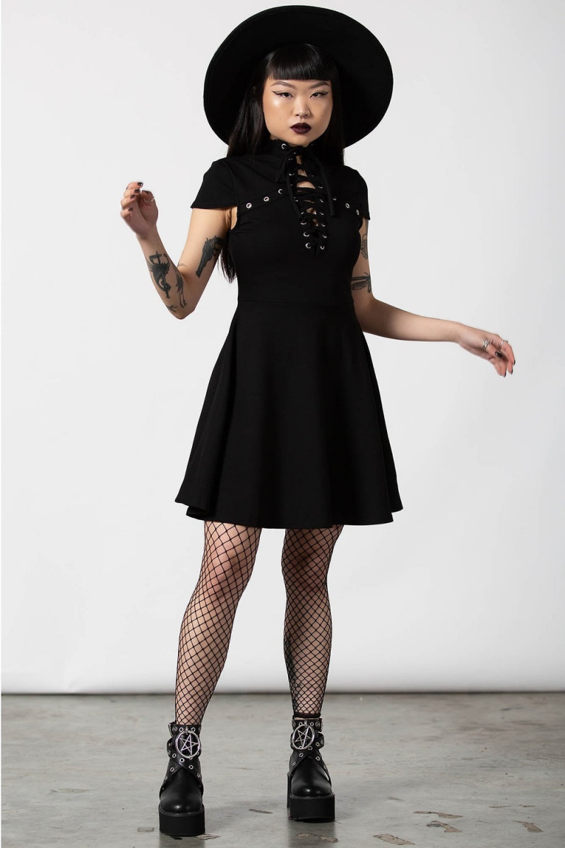 Killstar Tied Up Skater Šaty Černé | FCTPYB-892