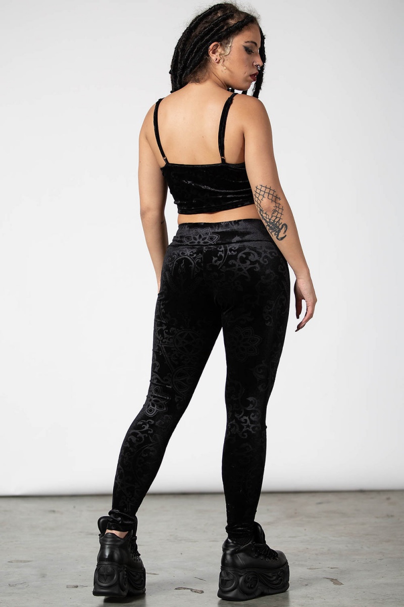 Killstar To Ashes Velvet Leggings Černé | NXUDLQ-409