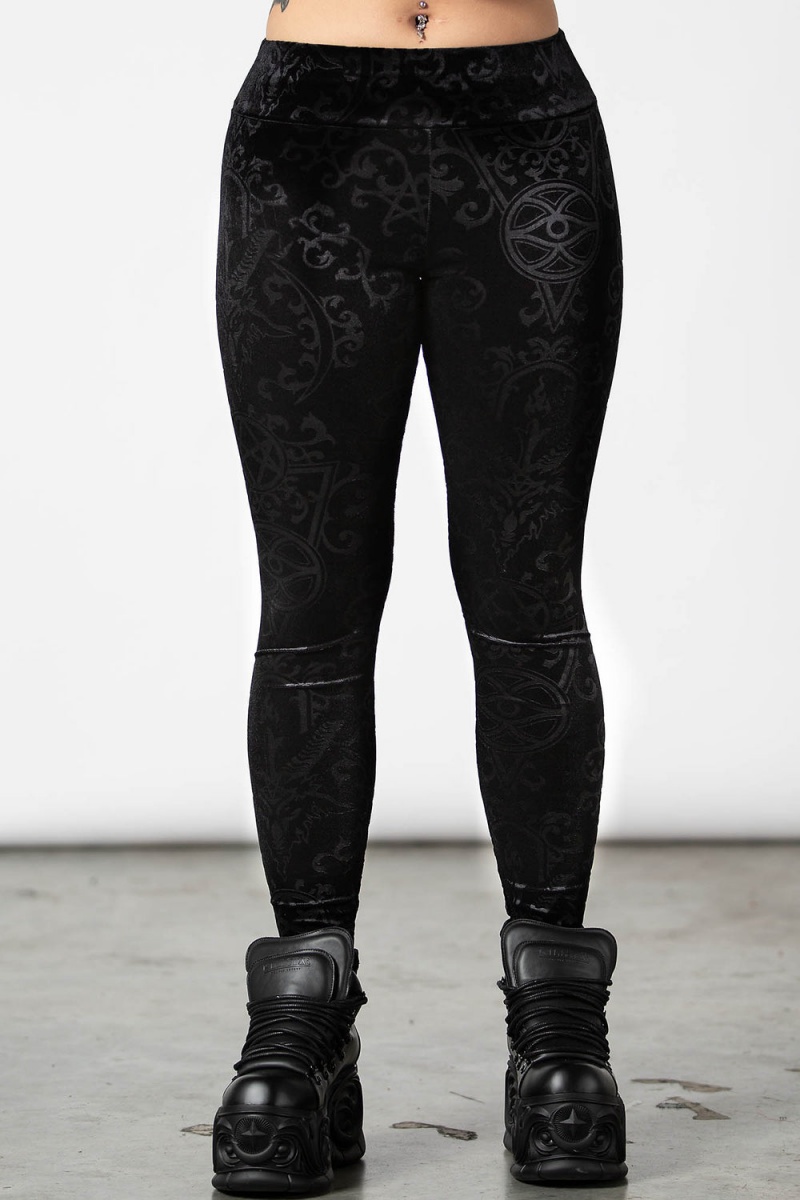 Killstar To Ashes Velvet Leggings Černé | NXUDLQ-409