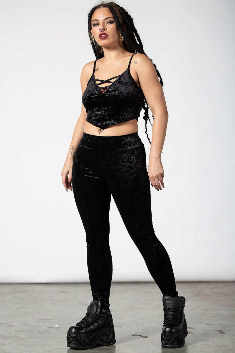 Killstar To Ashes Velvet Leggings Černé | NXUDLQ-409