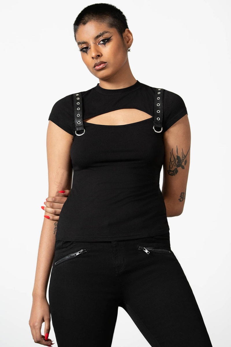 Killstar Trudy Keyhole Top Černé | OKGTEF-628