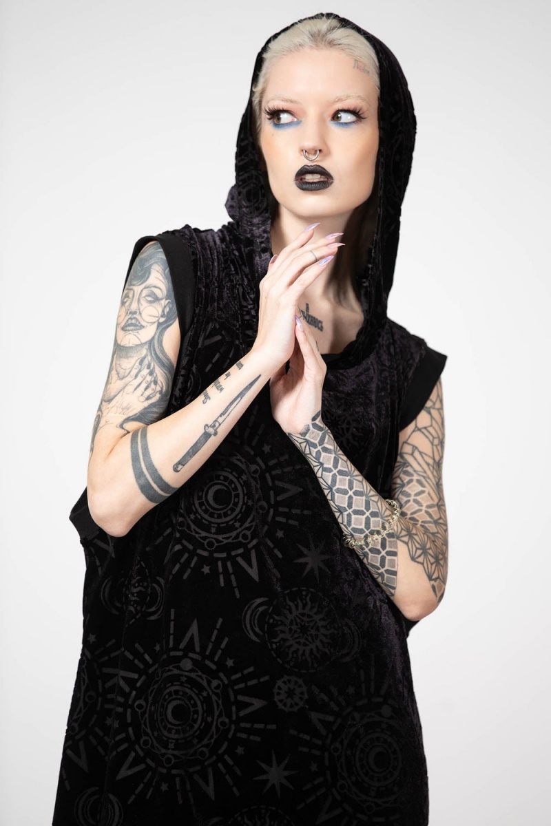 Killstar Truthsayer Burnout S Kapucí Vest Černé | NUHOCR-035