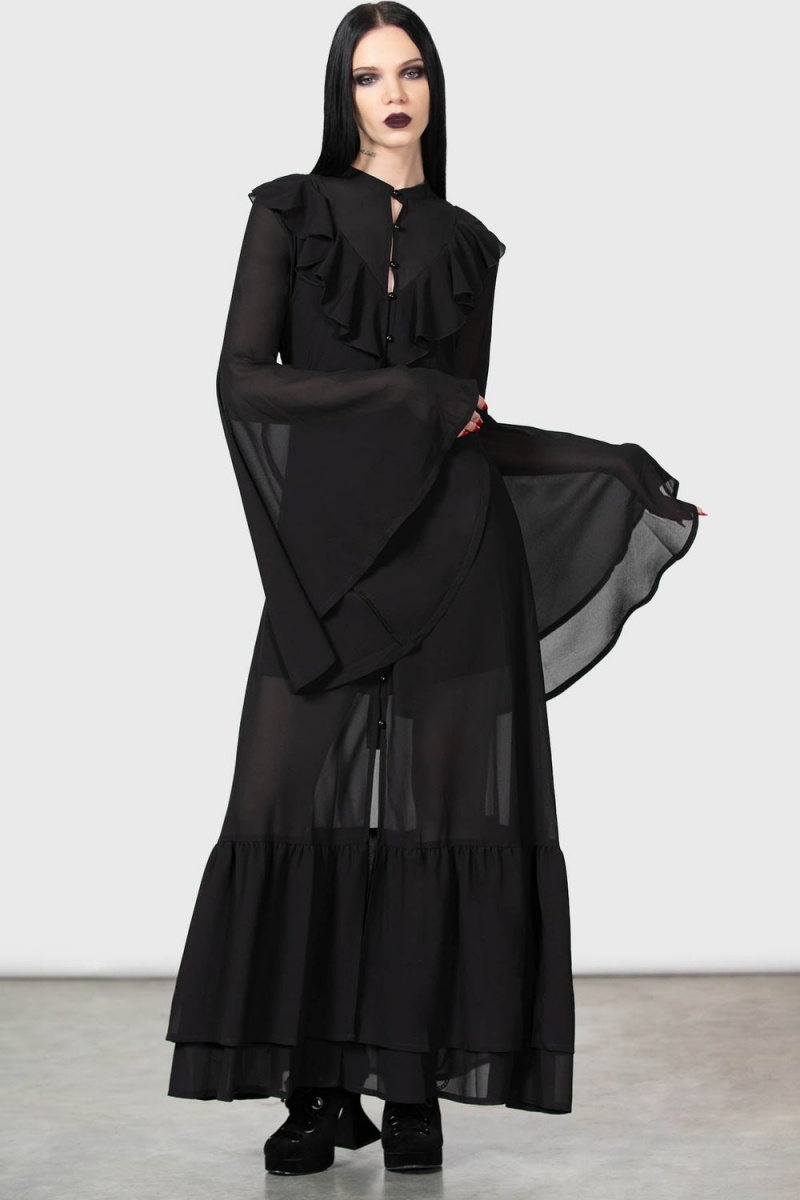 Killstar Valentine Maxi Šaty Černé | SMDVYF-605