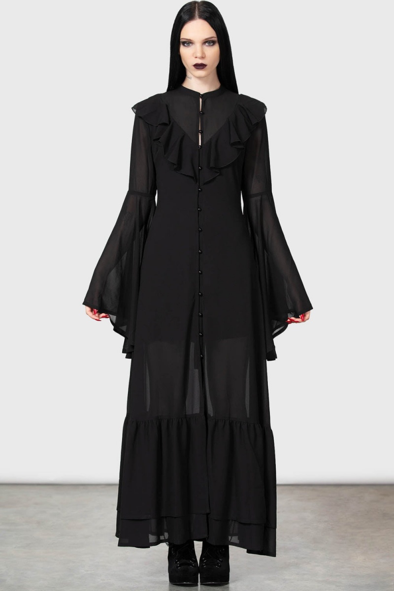Killstar Valentine Maxi Šaty Černé | SMDVYF-605