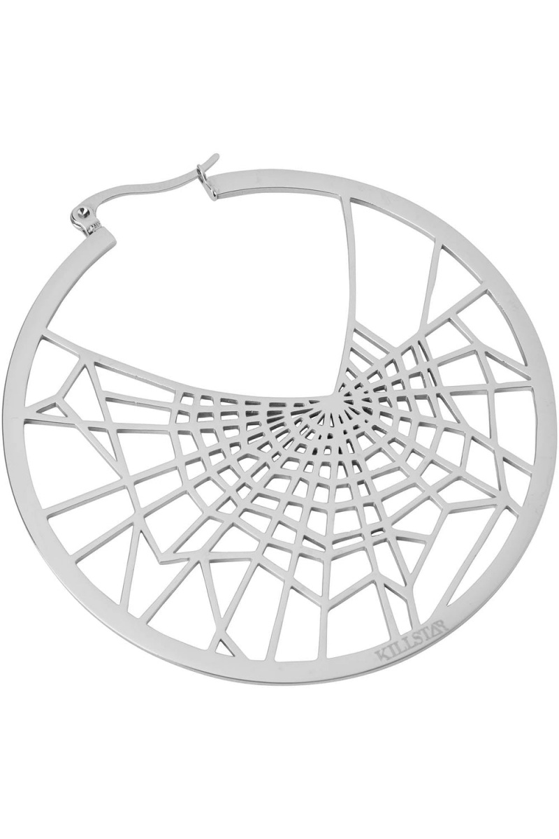 Killstar Vicious Web Hoop Earrings Stříbrné | PDOJAK-201