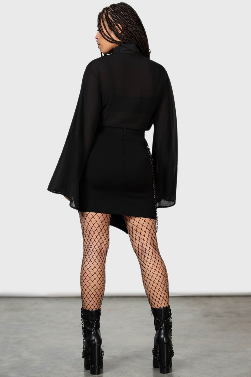 Killstar Viki Asymmetric Skirt Černé | RJIBVC-372