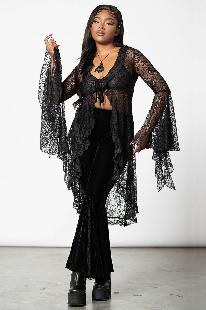 Killstar Vilania Krajkové Duster Černé | KWIFDB-410
