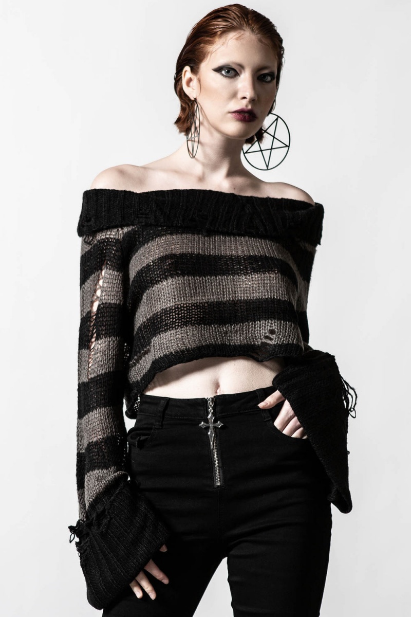 Killstar Visage Knit Svetrové Šedé | WTRZAP-395
