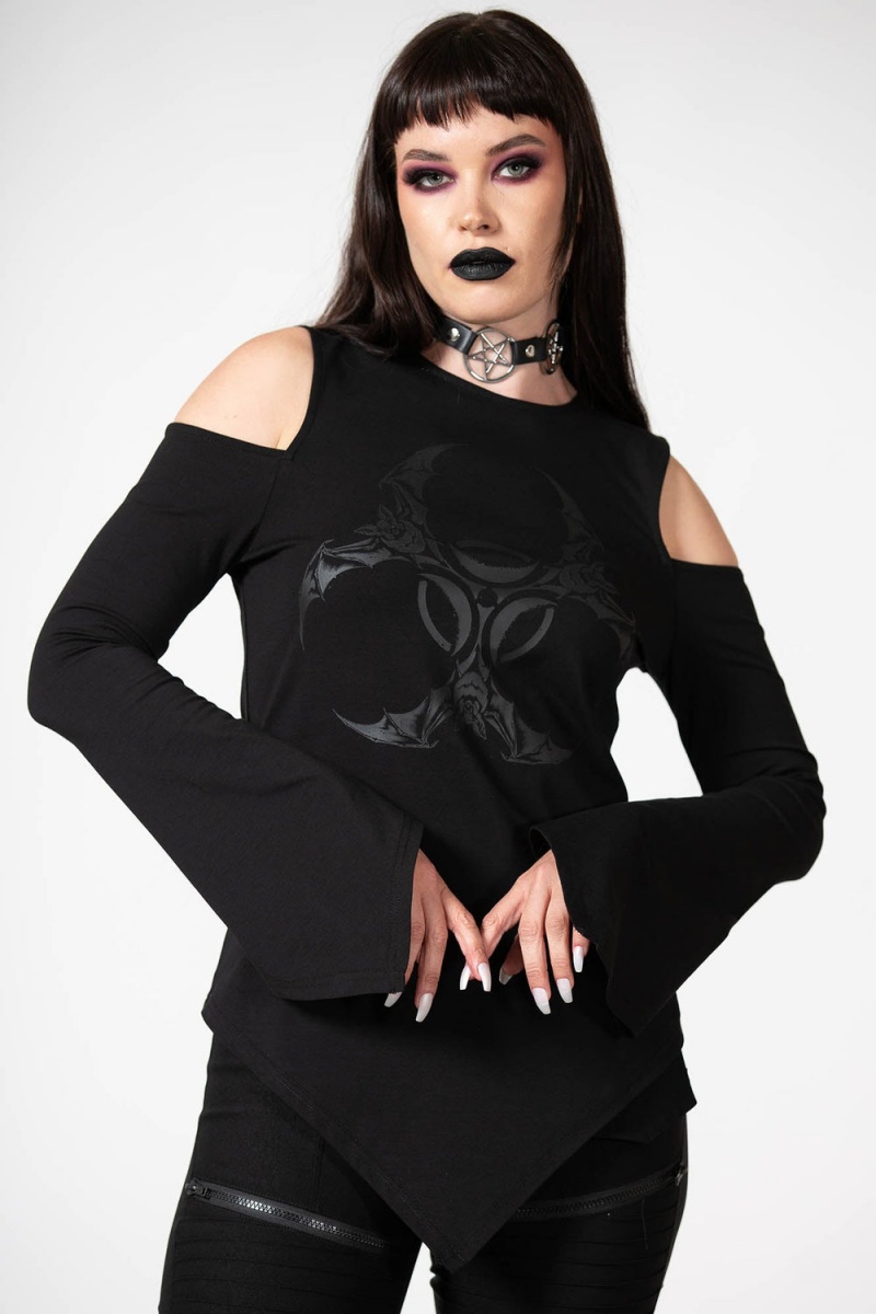 Killstar Voxy Cold Shoulder Top Černé | PACSOD-894
