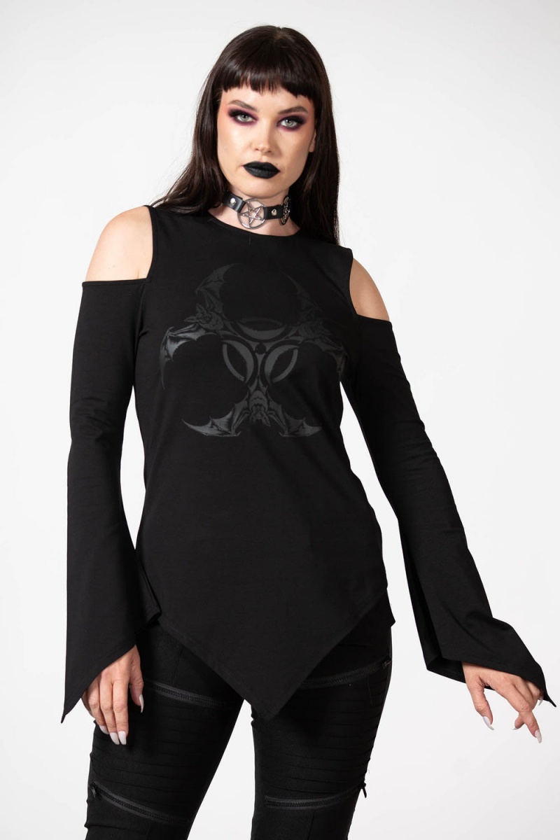 Killstar Voxy Cold Shoulder Top Černé | PACSOD-894