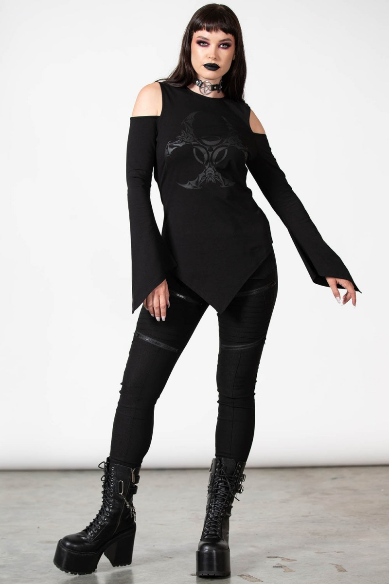Killstar Voxy Cold Shoulder Top Černé | PACSOD-894