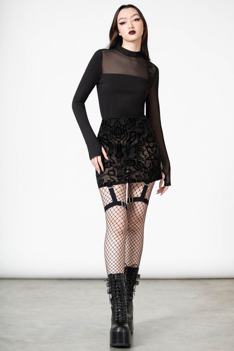 Killstar Warez Mesh Suspender Skirt Černé | BWEILM-804
