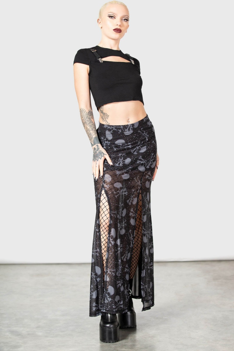 Killstar Waxwork Maxi Skirt Černé | SIMKTX-924