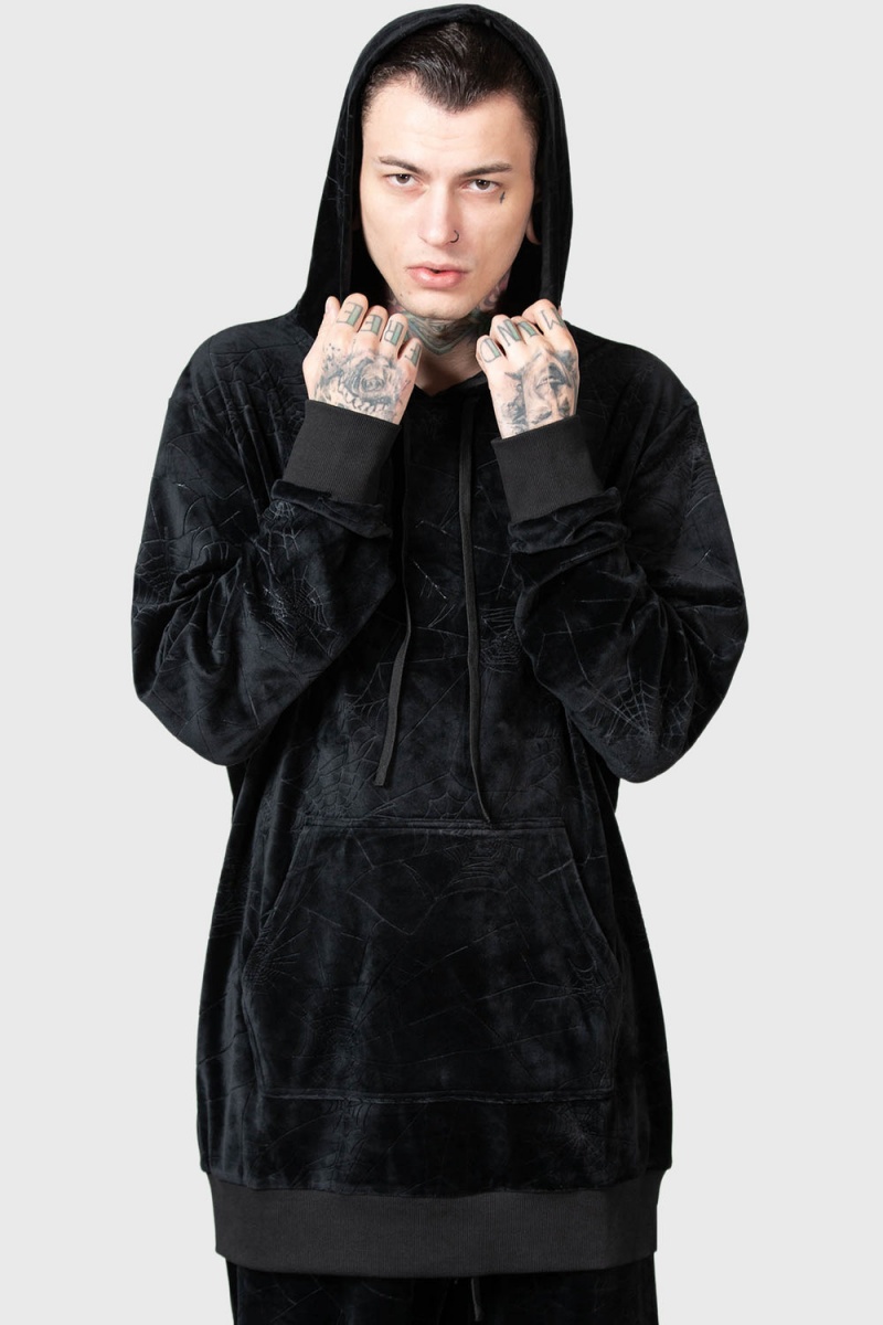 Killstar Webmare Longline Hoodie Černé | EKROWG-978
