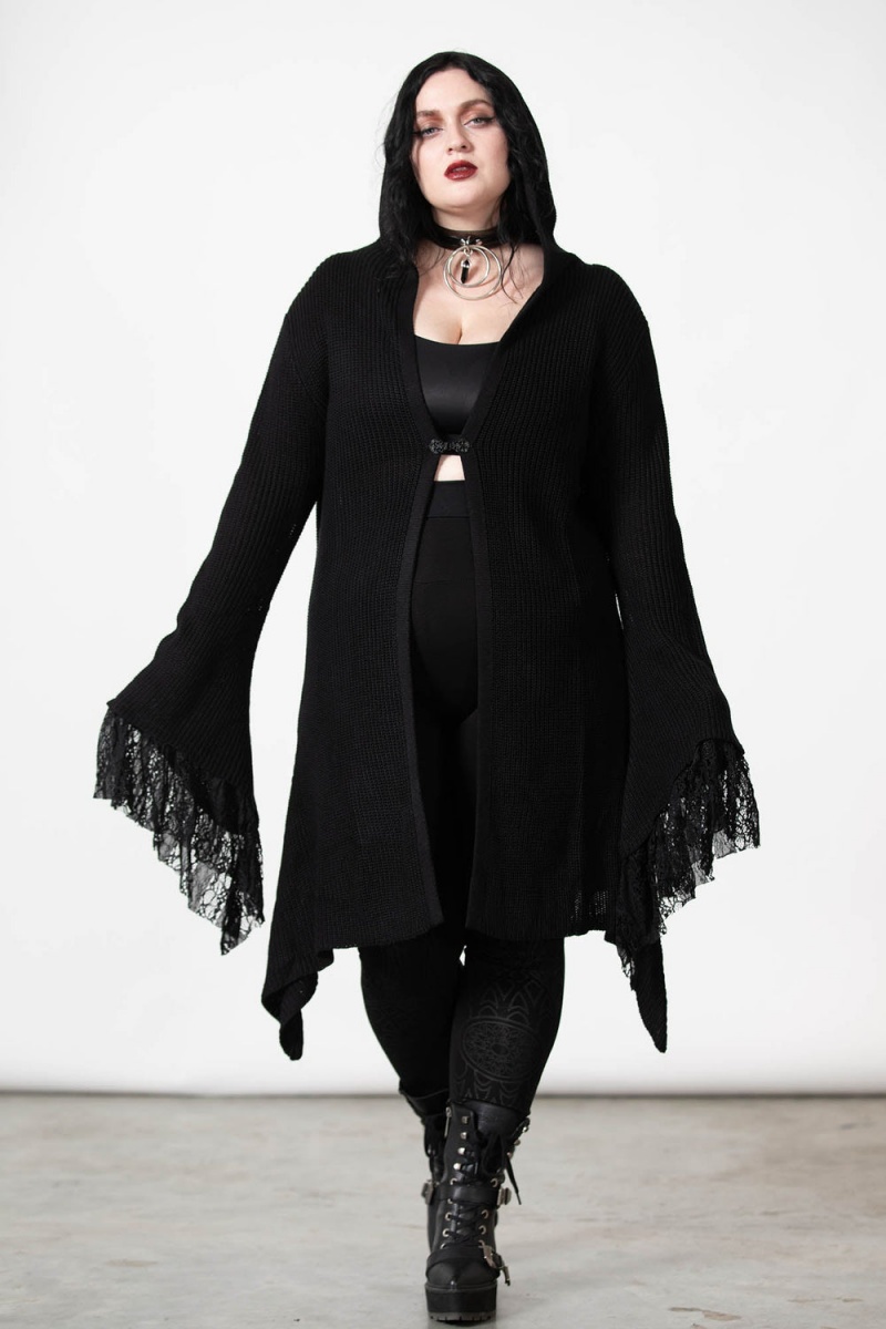 Killstar Wild Craft Knit Longline-Cardigan Černé | OMNXTY-041