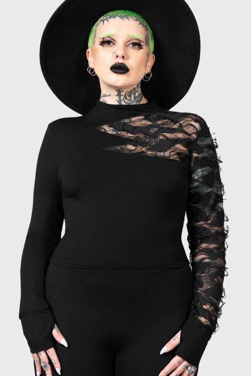 Killstar Willa Long Sleeve Top Černé | YUNOJS-362