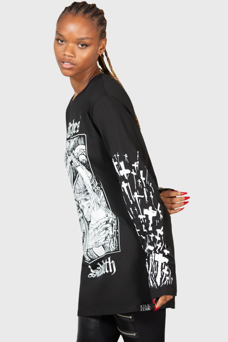 Killstar Witches' Sabbath Long Sleeve Top Černé Bílé | CBZGOL-832