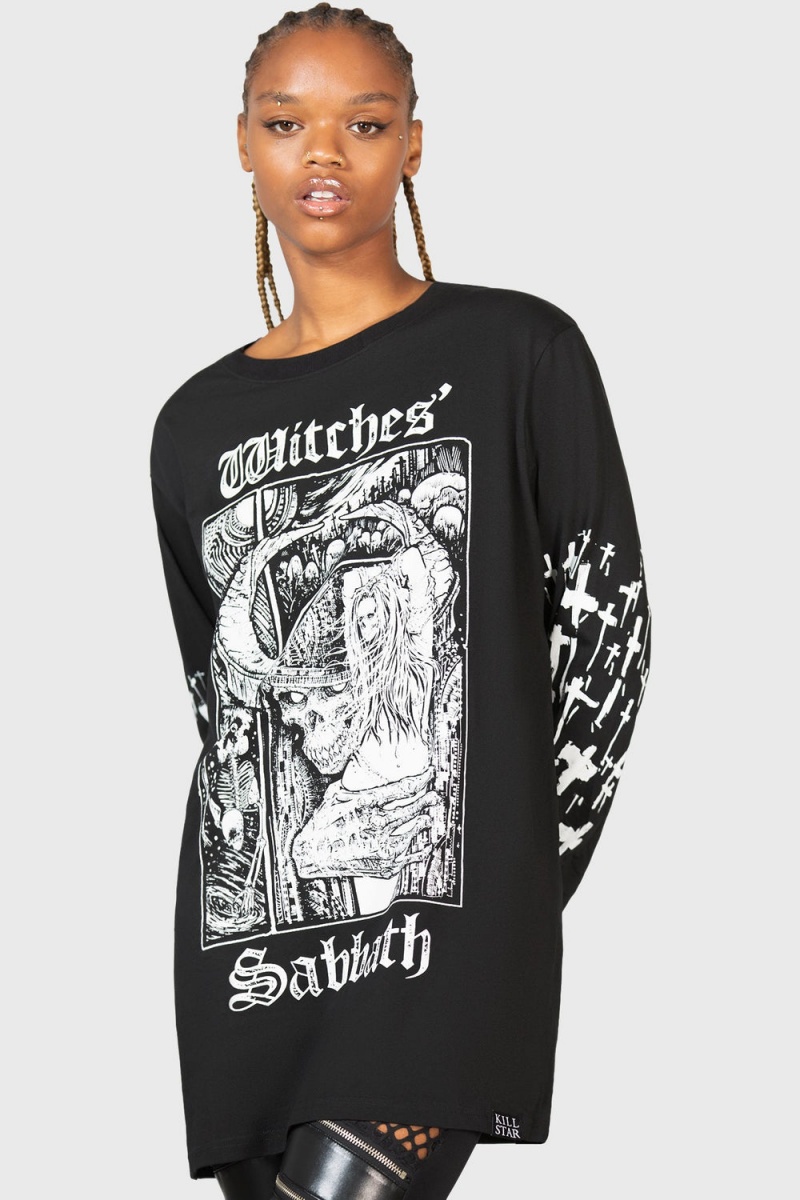 Killstar Witches\' Sabbath Long Sleeve Top Černé Bílé | CBZGOL-832