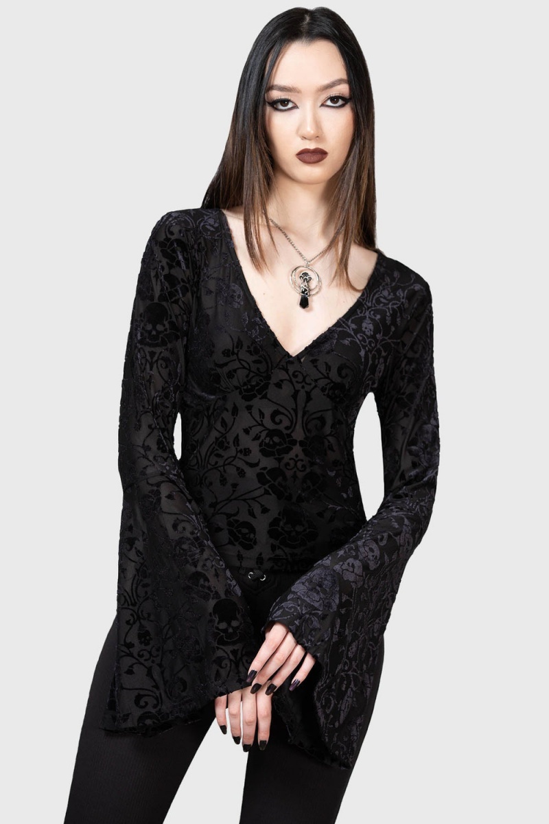 Killstar Woodland Gleam Long Sleeve Top Černé | QHONVF-217